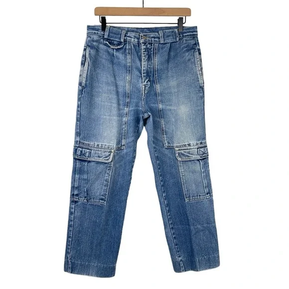 1980s Vintage Rigoletto Cargo Jeans Womens 30 High Rise Straight Utility Ankle - Picture 1 of 10